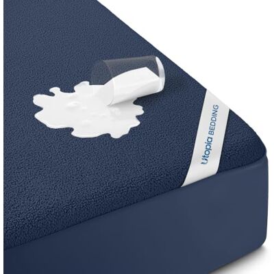 Utopia Bedding vattentätt madrasskydd för king size-säng, premium frotté, 200 g/m², andas, dra-på-lakan med stretchiga fickor (marinblå) Utopia Bedding vattentätt madrasskydd för king size-säng, premium frotté, 200 g/m², andas, dra-på-lakan med stretchiga fickor (marinblå)