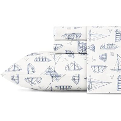 Nautica bomull percale sängklädesset, krispigt och svalt, lätt och andningsbart, 100%, vitträsegel blå, tvilling XL Nautica bomull percale sängklädesset, krispigt och svalt, lätt och andningsbart, 100%, vitträsegel blå, tvilling XL