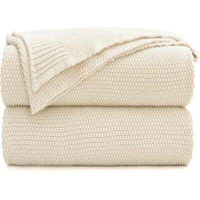 Longhui bedding Stickad filt i gräddvit bomull för soffa, säng, heminredning, lätt vävd kast, med bonustväska, 1,5 kg, 152,4 x 203 cm, beige Longhui bedding Stickad filt i gräddvit bomull för soffa, säng, heminredning, lätt vävd kast, med bonustväska, 1,5 kg, 152,4 x 203 cm, beige