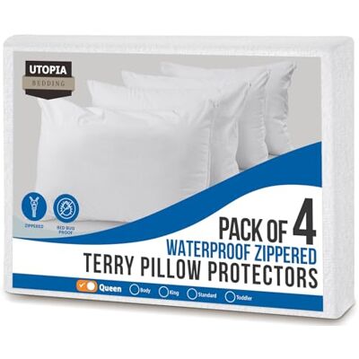 Utopia Bedding Utopia sängkläder vattentäta kuddöverdrag med dragkedja queen size (4-pack), frottékuddfodral, UB3622 Utopia Bedding Utopia sängkläder vattentäta kuddöverdrag med dragkedja queen size (4-pack), frottékuddfodral, UB3622