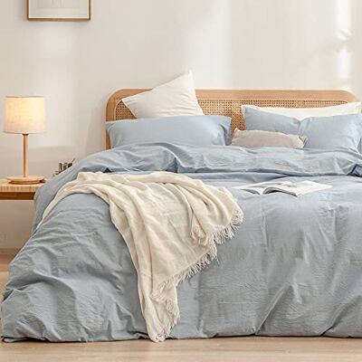 BESTOUCH Påslakanset 100% tvättat bomullslinne känns supermjukt bekvämt elegant lätt 3 st bäddset för hemmet blåklintsblå drottning BESTOUCH Påslakanset 100% tvättat bomullslinne känns supermjukt bekvämt elegant lätt 3 st bäddset för hemmet blåklintsblå drottning