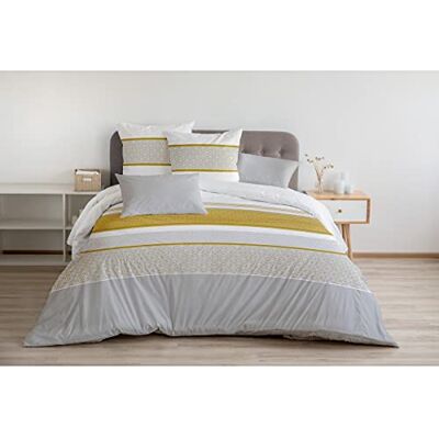 HOME LINGE PASSION Home Passion, påslakan 2 st, 100 % bomull 57 trådar, 1 person 140 x 200 cm, bonusar senap ockre/grå HOME LINGE PASSION Home Passion, påslakan 2 st, 100 % bomull 57 trådar, 1 person 140 x 200 cm, bonusar senap ockre/grå