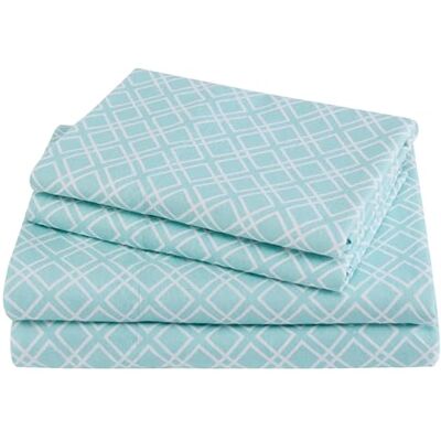 Comfort Spaces Cotton Flannel Breathable Warm Deep Pocket Sheets with Pillow Case Bedding, Queen, Aqua Geo 4 Piece Comfort Spaces Cotton Flannel Breathable Warm Deep Pocket Sheets with Pillow Case Bedding, Queen, Aqua Geo 4 Piece