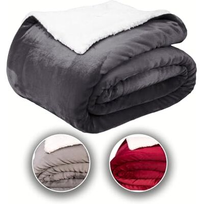 Komfortec Gosig filt 150 x 200 cm, Oeko-TEX certifierad fluffig fleecefilt, varm sherpa sofföverkast, tjock sofffilt, antracit Komfortec Gosig filt 150 x 200 cm, Oeko-TEX certifierad fluffig fleecefilt, varm sherpa sofföverkast, tjock sofffilt, antracit