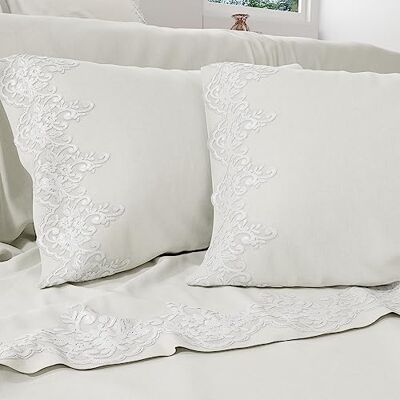 PETTI Artigiani Italiani Percale-lakan, dubbla lakan med spets, percale bomull, sängkläder, dubbelsäng, lakan med spets 100% vit tillverkad i Italien PETTI Artigiani Italiani Percale-lakan, dubbla lakan med spets, percale bomull, sängkläder, dubbelsäng, lakan med spets 100% vit tillverkad i Italien