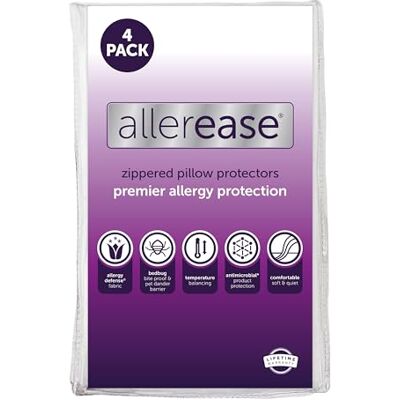AllerEase Set om 4 örngott, king size – temperaturreglerande, rekommenderade av allergologer, premiumkvalitet med andningsbar design och dragkedja. AllerEase Set om 4 örngott, king size – temperaturreglerande, rekommenderade av allergologer, premiumkvalitet med andningsbar design och dragkedja.