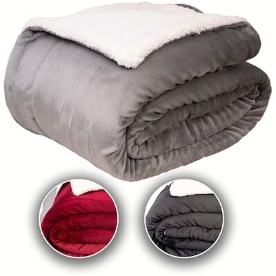 Komfortec Gosig filt 220 x 240 cm, Oeko-TEX certifierad fluffig fleecefilt, varm sherpa sofföverkast, tjock sofffilt, grå Komfortec Gosig filt 220 x 240 cm, Oeko-TEX certifierad fluffig fleecefilt, varm sherpa sofföverkast, tjock sofffilt, grå