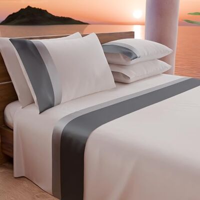 PETTI Artigiani Italiani Lakan för dubbelsäng med dubbel fläns i satin 4 delar, 180 x 200 lakan i bomull percale – lakan med hörn, överlakan och 2 örngott, grå PETTI Artigiani Italiani Lakan för dubbelsäng med dubbel fläns i satin 4 delar, 180 x 200 lakan i bomull percale – lakan med hörn, överlakan och 2 örngott, grå