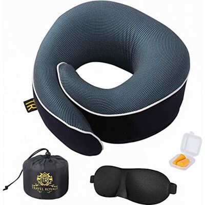 Travel Royale nackkudde huvud, haka, hals 360° stödkudde justerbar 100% rent minnesskum kudde för flygplan, bil och hem, ergonomisk design full hals surroundbunt ögonskydd och öronproppar (marinblå) Travel Royale nackkudde huvud, haka, hals 360° stödkudde justerbar 100% rent minnesskum kudde för flygplan, bil och hem, ergonomisk design full hals surroundbunt ögonskydd och öronproppar (marinblå)