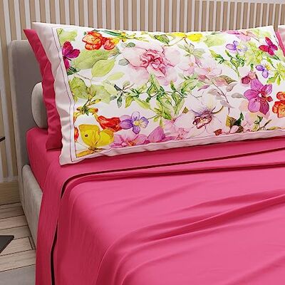 PETTI Artigiani Italiani Bomullslakan med örngott i digitalt tryck, för dubbelsäng, set med hörn, fuchsia, 100% Made in Italy PETTI Artigiani Italiani Bomullslakan med örngott i digitalt tryck, för dubbelsäng, set med hörn, fuchsia, 100% Made in Italy