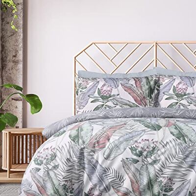 Sleepdown 100% ren bomull blad blommor multitropik grå vändbart påslakan täcke örngott sängkläder set mjuk enkel skötsel – dubbel (200 cm x 200 cm) Sleepdown 100% ren bomull blad blommor multitropik grå vändbart påslakan täcke örngott sängkläder set mjuk enkel skötsel – dubbel (200 cm x 200 cm)