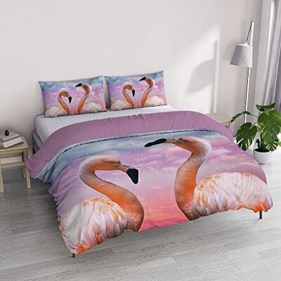 Italian Bed Linen "GOODNIGHT" Quilt Quilt Cover Digitalt Tryck, Mikrofiber, Flamingo, Dubbel Italian Bed Linen "GOODNIGHT" Quilt Quilt Cover Digitalt Tryck, Mikrofiber, Flamingo, Dubbel
