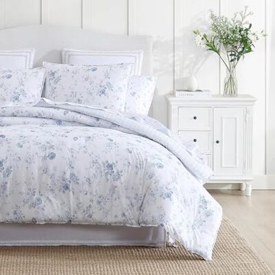 Laura Ashley vändbara bomullssängkläder med matchande örngott, bondgård heminredning, Belinda-blå, drottning Laura Ashley vändbara bomullssängkläder med matchande örngott, bondgård heminredning, Belinda-blå, drottning