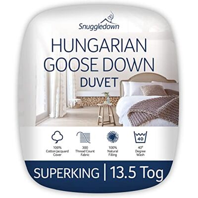 Snuggledown Ungerskt gåsdun super king-täcke – 13,5 Tog varmt vinterpremiumtäcke perfekt för kalla och kyliga nätter – jacquard-bomullsskydd, allergivänligt, maskintvättbart, storlek (260 cm x 220 cm) Snuggledown Ungerskt gåsdun super king-täcke – 13,5 Tog varmt vinterpremiumtäcke perfekt för kalla och kyliga nätter – jacquard-bomullsskydd, allergivänligt, maskintvättbart, storlek (260 cm x 220 cm)