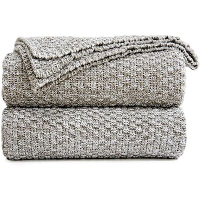 Longhui bedding Longhui sängkläder stickad filt för soffan, mjuk, mysig maskintvättbar 100% bomullsfilt, tung 1,7 kg vikt, tvättpåse ingår, grå och vit Longhui bedding Longhui sängkläder stickad filt för soffan, mjuk, mysig maskintvättbar 100% bomullsfilt, tung 1,7 kg vikt, tvättpåse ingår, grå och vit