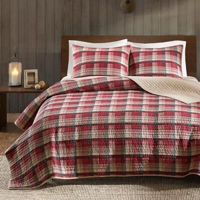 WOOLRICH Reversible Quilt Cabin Lifestyle Design All Season, Breathable Coverlet Bedspread Bedding Set, Matching Shams, Oversized King/Cal King, Tasha Plaid Red/Tan 3 Piece WOOLRICH Reversible Quilt Cabin Lifestyle Design All Season, Breathable Coverlet Bedspread Bedding Set, Matching Shams, Oversized King/Cal King, Tasha Plaid Red/Tan 3 Piece