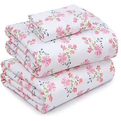 Ruvanti bomullslakan – dubbel XL-storlek, andningsbara och hållbara percale 40 cm djupa ficklakan, röda och rosa blommiga, set med 3 Ruvanti bomullslakan – dubbel XL-storlek, andningsbara och hållbara percale 40 cm djupa ficklakan, röda och rosa blommiga, set med 3