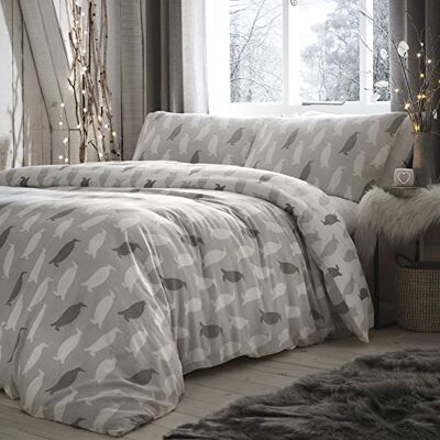 Fusion Påslakanset, borstad bomull, pingvinsilhuett, grå, king size Fusion Påslakanset, borstad bomull, pingvinsilhuett, grå, king size