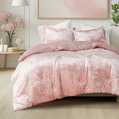 Comfort Spaces Juliette Luxe täcke set sammet frodig med mjuk borstad mikrofiber på insidan, mysiga sängkläder för alla årstider, fluffigt täcke sänguppsättning, matchande örngott, rouge hel/drottning Comfort Spaces Juliette Luxe täcke set sammet frodig med mjuk borstad mikrofiber på insidan, mysiga sängkläder för alla årstider, fluffigt täcke sänguppsättning, matchande örngott, rouge hel/drottning