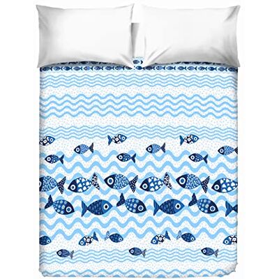 PENSIERI DELICATI Dubbelöverkast 260 x 280 cm, 100% bomull pique-presenning, perfekt som dekorduk, filt spara säng 2 rutor, mönstrad blå fisk, 100% tillverkad i Italien PENSIERI DELICATI Dubbelöverkast 260 x 280 cm, 100% bomull pique-presenning, perfekt som dekorduk, filt spara säng 2 rutor, mönstrad blå fisk, 100% tillverkad i Italien