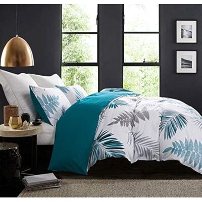SLEEPBELLA Påslakanset med 600 trådtäthet bomull vitt blad blommönster, tryck, vändbart täcke, set (kung, påfågelblå-blad) SLEEPBELLA Påslakanset med 600 trådtäthet bomull vitt blad blommönster, tryck, vändbart täcke, set (kung, påfågelblå-blad)