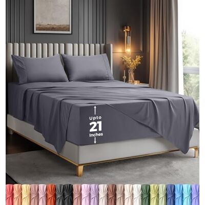 Utopia Bedding Queen lakanset – mjukt mikrofiber, queen lakan, 4 delar, lyxiga lakan med djupa fickor – broderade örngott – sidoförvaringsficka dra-på-lakan – platt lakan (grå) Utopia Bedding Queen lakanset – mjukt mikrofiber, queen lakan, 4 delar, lyxiga lakan med djupa fickor – broderade örngott – sidoförvaringsficka dra-på-lakan – platt lakan (grå)
