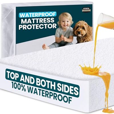 Utopia Bedding Utopia sängkläder vattentätt madrasskydd king size, viskos tillverkad av madrassöverdrag i bambu, andas, anpassad stil med töjbara fickor (vit) Utopia Bedding Utopia sängkläder vattentätt madrasskydd king size, viskos tillverkad av madrassöverdrag i bambu, andas, anpassad stil med töjbara fickor (vit)