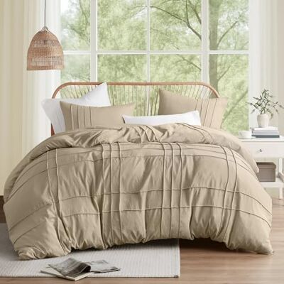 Comfort Spaces khaki king size påslakanset – 3-st pintuck veckat påslakan king alla årstider lätt, extra mjukhet förtvättad mikrofiber king size-sängöverdrag, kung Comfort Spaces khaki king size påslakanset – 3-st pintuck veckat påslakan king alla årstider lätt, extra mjukhet förtvättad mikrofiber king size-sängöverdrag, kung