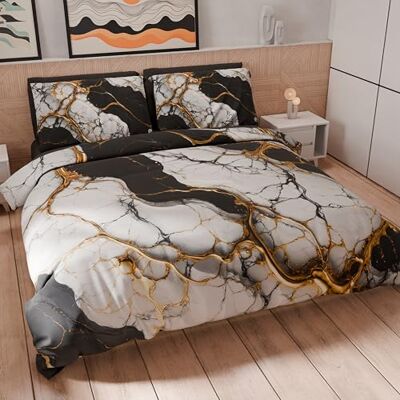 PETTI Artigiani Italiani Enkelt påslakanset 160x200 cm (1 örngott 50x80 cm ingår), mjukt påslakan set mikrofiber med svart marmoreffekt digitalt tryck tillverkad i Italien PETTI Artigiani Italiani Enkelt påslakanset 160x200 cm (1 örngott 50x80 cm ingår), mjukt påslakan set mikrofiber med svart marmoreffekt digitalt tryck tillverkad i Italien