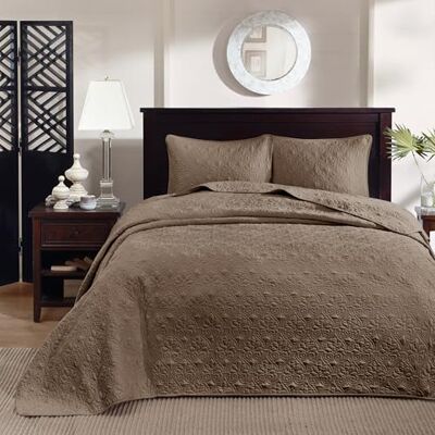 Madison Park Quebec 3 st dubbelsidig klassisk bohemisk design. Stuga sovrumsinredning mysigt sängöverkast stil täcke allergivänligt sängkläder för alla årstider, king (305 x 299 cm), mocka Madison Park Quebec 3 st dubbelsidig klassisk bohemisk design. Stuga sovrumsinredning mysigt sängöverkast stil täcke allergivänligt sängkläder för alla årstider, king (305 x 299 cm), mocka