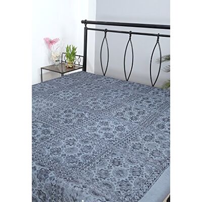 RAJRANG BST02092 broderad med – med spegeleffekt – handarbete lakan, lakan i bomull, grå RAJRANG BST02092 broderad med – med spegeleffekt – handarbete lakan, lakan i bomull, grå