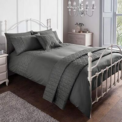 Sleepdown Pinsonic träkol geometrisk panel lyxigt mjukt påslakan täcke sängkläder set med örngott dubbel (200 cm x 200 cm) Sleepdown Pinsonic träkol geometrisk panel lyxigt mjukt påslakan täcke sängkläder set med örngott dubbel (200 cm x 200 cm)