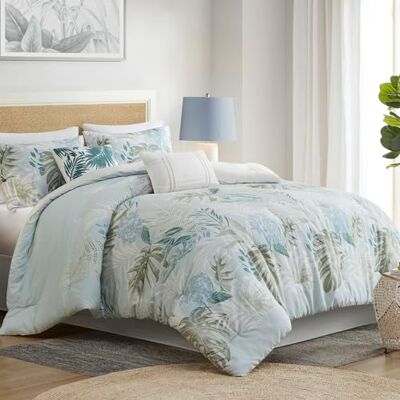 Harbor House King Comforter-set, tropiskt palmtryck, mjuk bomull överdimensionerat täcke för en king size-säng, kustsängkläder, 2 örngott, sängkjol, 2 dekorkuddar, Kiawah Island, kungsblå Harbor House King Comforter-set, tropiskt palmtryck, mjuk bomull överdimensionerat täcke för en king size-säng, kustsängkläder, 2 örngott, sängkjol, 2 dekorkuddar, Kiawah Island, kungsblå