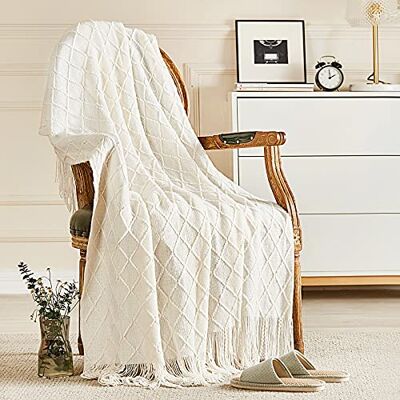 inhand Filt för soffan, mjuk stickad filt med tofs, för vardagsrum, heminredning, utomhusbruk, lätt, luftig sommarfilt, bondgård, varm, vävd, dekorativ, 127 x 152 cm inhand Filt för soffan, mjuk stickad filt med tofs, för vardagsrum, heminredning, utomhusbruk, lätt, luftig sommarfilt, bondgård, varm, vävd, dekorativ, 127 x 152 cm