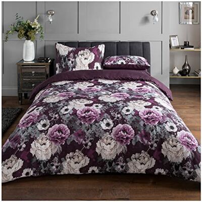 Sleepdown Bäddset med blommönster, lättskött, mjukt, gosigt, vändbart, 135 x 200 cm + 1 örngott 80 x 80 cm, violett, polybomull, 135 x 200 cm + 1 x 80 x 80 cm Sleepdown Bäddset med blommönster, lättskött, mjukt, gosigt, vändbart, 135 x 200 cm + 1 örngott 80 x 80 cm, violett, polybomull, 135 x 200 cm + 1 x 80 x 80 cm