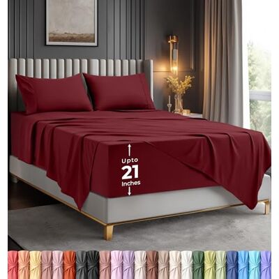Utopia Bedding Queen lakanset – mjukt mikrofiber 4 delar lyxiga lakan med djupa fickor – broderade örngott – sidoförvaringsficka dra-på-lakan – platt lakan (röd vinröd) Utopia Bedding Queen lakanset – mjukt mikrofiber 4 delar lyxiga lakan med djupa fickor – broderade örngott – sidoförvaringsficka dra-på-lakan – platt lakan (röd vinröd)