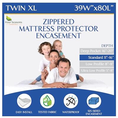 Four Seasons Essentials Dubbelt extra långt (XL) madrasskydd med dragkedja vägglöss vattentätt hölje allergivänligt skydd av högsta kvalitet skyddar mot dammallergier Four Seasons Essentials Dubbelt extra långt (XL) madrasskydd med dragkedja vägglöss vattentätt hölje allergivänligt skydd av högsta kvalitet skyddar mot dammallergier