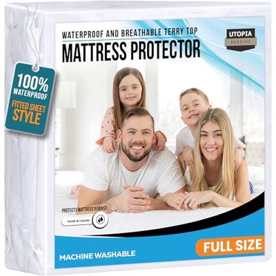 Utopia Bedding Vattentätt Madrasskydd USA Full storlek, Premium Terry Madrasskydd Utopia Bedding Vattentätt Madrasskydd USA Full storlek, Premium Terry Madrasskydd