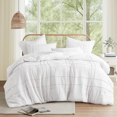 Comfort Spaces Komfortutrymmen vit drottning täcke set – 3 delar pintuck veckat bondgård sängkläder uppsättningar drottning, alla årstider lätt, bomullsliknande mjukhet förtvättat mikrofiber queen size-sängset, Comfort Spaces Komfortutrymmen vit drottning täcke set – 3 delar pintuck veckat bondgård sängkläder uppsättningar drottning, alla årstider lätt, bomullsliknande mjukhet förtvättat mikrofiber queen size-sängset,