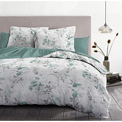 HOME LINGE PASSION , Påslakan 3 delar, 100% bomull 57 trådar, 2 personer 220 x 240 cm, pompadour vit/grå/grön HOME LINGE PASSION , Påslakan 3 delar, 100% bomull 57 trådar, 2 personer 220 x 240 cm, pompadour vit/grå/grön
