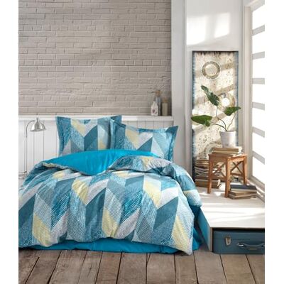 Nuit Des Rêves Ranforce Double Quilt Cover Set (200 x 200 cm), 100% bomull, blå/vit/gul, 2 örngott (80 x 80 cm), maskintvättbart, elegant design med knappstängning Nuit Des Rêves Ranforce Double Quilt Cover Set (200 x 200 cm), 100% bomull, blå/vit/gul, 2 örngott (80 x 80 cm), maskintvättbart, elegant design med knappstängning