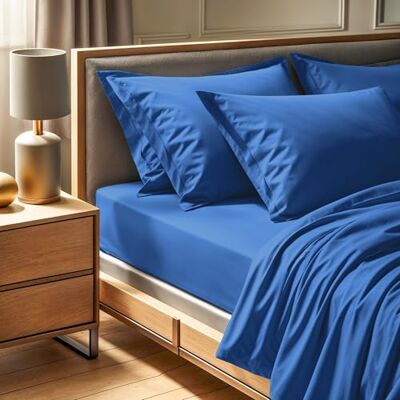 Nuit Des Rêves Premium Ranforce Super King Fitted Sheet (180 x 200 + 30 cm) 100% bomull, 155 trådantal: maskintvättbar vid 30 °C Elegant blå färg för lyxig komfort Nuit Des Rêves Premium Ranforce Super King Fitted Sheet (180 x 200 + 30 cm) 100% bomull, 155 trådantal: maskintvättbar vid 30 °C Elegant blå färg för lyxig komfort