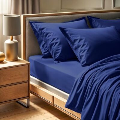 Nuit Des Rêves 100% bomullsranforce Single Fitted Sheet (100 x 200 + 30 cm), mörkblå, 155 trådkvantitet maskintvättbar vid 30 °C Mjuk och hållbar för komfort Nuit Des Rêves 100% bomullsranforce Single Fitted Sheet (100 x 200 + 30 cm), mörkblå, 155 trådkvantitet maskintvättbar vid 30 °C Mjuk och hållbar för komfort