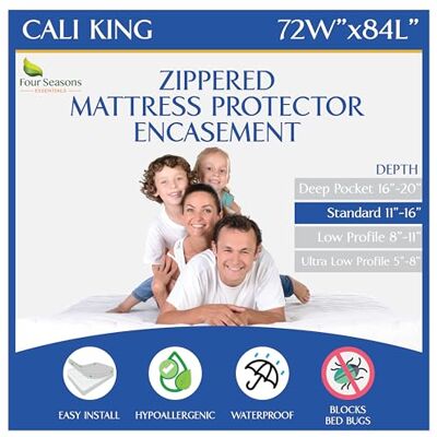 Four Seasons Essentials California King Size madrasskydd sänglöss vattentätt överdrag med dragkedja – allergivänligt hölje av premiumkvalitet skyddar mot vätskor, damm – andningsbart, ljudlöst tyg Four Seasons Essentials California King Size madrasskydd sänglöss vattentätt överdrag med dragkedja – allergivänligt hölje av premiumkvalitet skyddar mot vätskor, damm – andningsbart, ljudlöst tyg