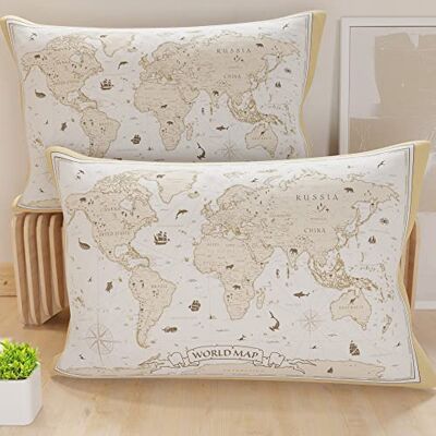 PETTI Artigiani Italiani PETTI Hantverkare Italienska Par örngott Sängkuddar, örngott Digital Print Design World 01, 100% Microfiber Anallergisk, 100% Made in Italy PETTI Artigiani Italiani PETTI Hantverkare Italienska Par örngott Sängkuddar, örngott Digital Print Design World 01, 100% Microfiber Anallergisk, 100% Made in Italy