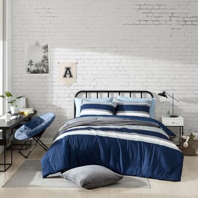 Nautica Twin XL täckeset, vändbara sängkläder med matchande örngott, avslappnad heminredning (ljungat block grå, tvilling/tvilling XL) Nautica Twin XL täckeset, vändbara sängkläder med matchande örngott, avslappnad heminredning (ljungat block grå, tvilling/tvilling XL)