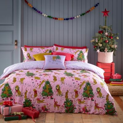 furn. Purrfect Jul Super King påslakanset bomull, polyester, rosa/lila furn. Purrfect Jul Super King påslakanset bomull, polyester, rosa/lila