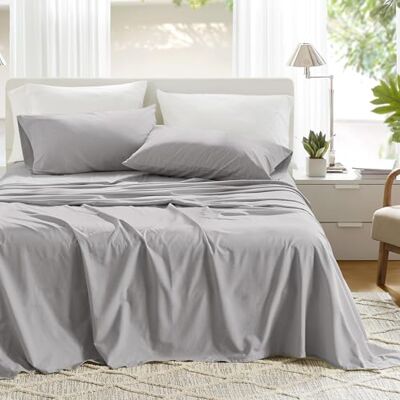 Comfort Spaces 100% bomullsarket, andningsbart, lätt, mjukt med 12 tum elastisk ficka passar upp till 14 tum, hela säsongen mysig säng, matchande kuddfodral, tvillinggrått 3 st Comfort Spaces 100% bomullsarket, andningsbart, lätt, mjukt med 12 tum elastisk ficka passar upp till 14 tum, hela säsongen mysig säng, matchande kuddfodral, tvillinggrått 3 st