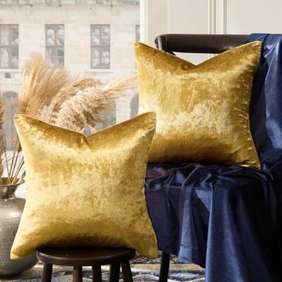 GIGIZAZA Guld sammet dekorativa prydnadskuddöverdrag för bäddsoffa 2-pack mjukt kuddöverdrag GIGIZAZA Guld sammet dekorativa prydnadskuddöverdrag för bäddsoffa 2-pack mjukt kuddöverdrag