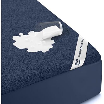 Utopia Bedding vattentätt madrasskydd för king size-säng, premium frotté, 200 g/m², andas, dra-på-lakan med stretchiga fickor (marinblå) Utopia Bedding vattentätt madrasskydd för king size-säng, premium frotté, 200 g/m², andas, dra-på-lakan med stretchiga fickor (marinblå)